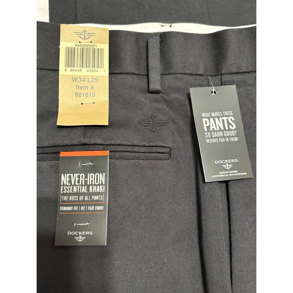NEW Men's D2 DOCKERS, Khaki PANTS 34x29 Gray, Flat Front, No Iron, Straight Fit!